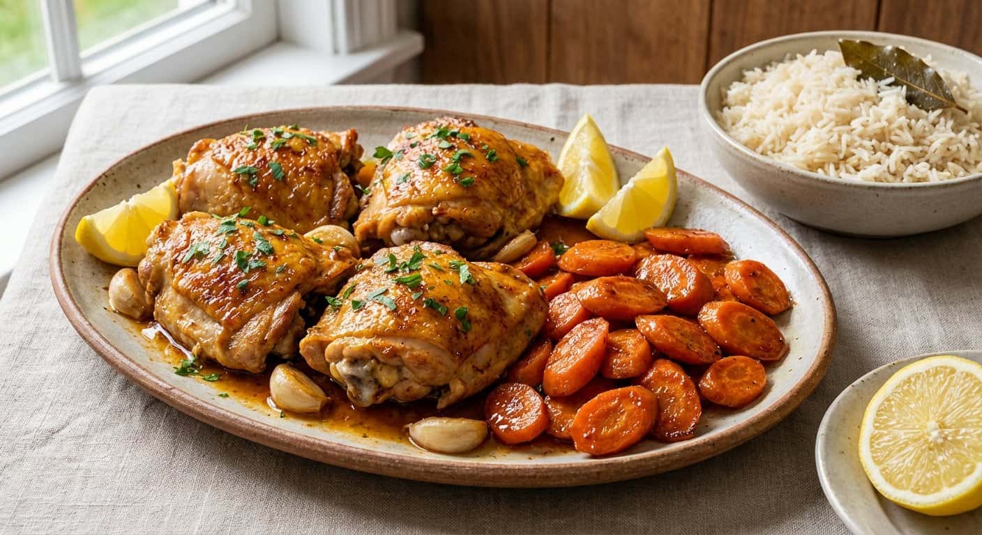 Pollo al Ajillo con Zanahoria y Arroz Basmati