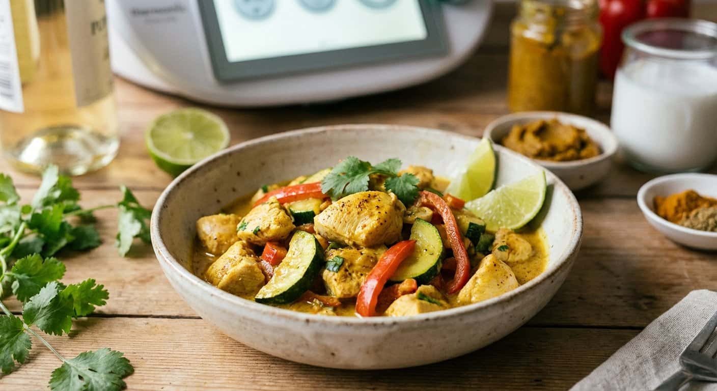 Pollo al Curry con Calabacín y Salsa de Vino Blanco en Thermomix
