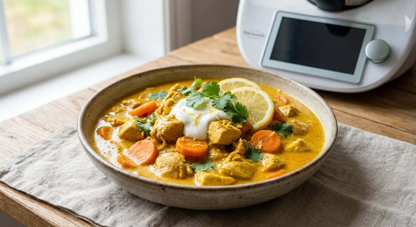 Pollo al curry con zanahoria y salsa de limón en Thermomix