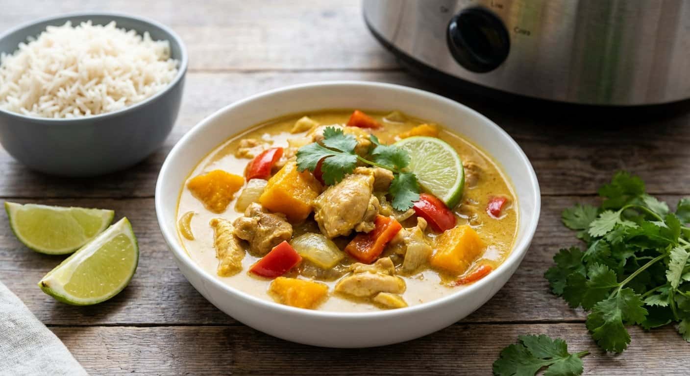 Pollo al Curry Suave con Calabaza y Leche de Coco en Slow Cooker