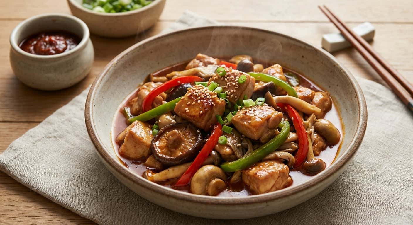 Pollo Cantonesa con Doubanjiang y Setas