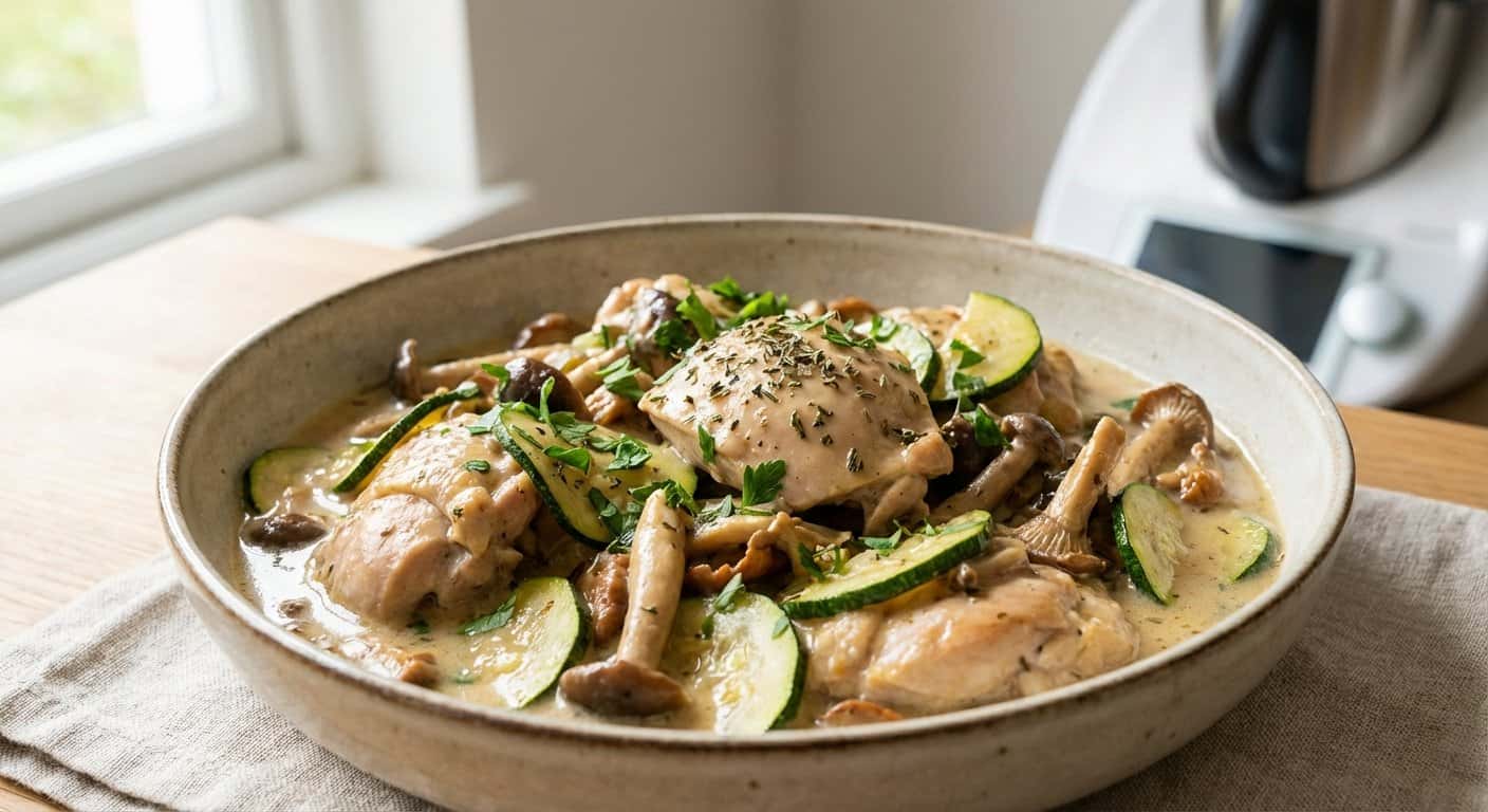 Pollo Cremoso con Calabacín y Salsa de Setas en Thermomix