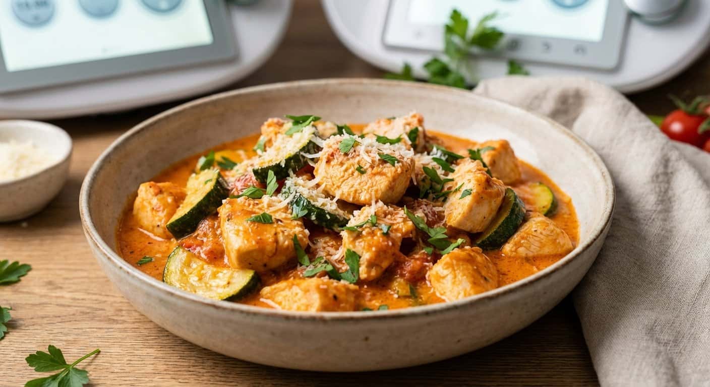 Pollo Cremoso con Calabacín y Salsa de Tomate en Thermomix