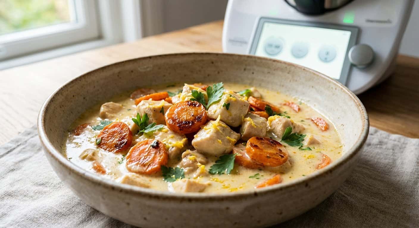 Pollo cremoso con zanahoria y salsa de limón en Thermomix