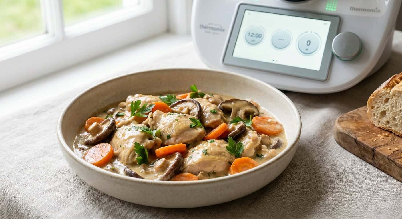 Pollo cremoso con zanahoria y salsa de setas en Thermomix