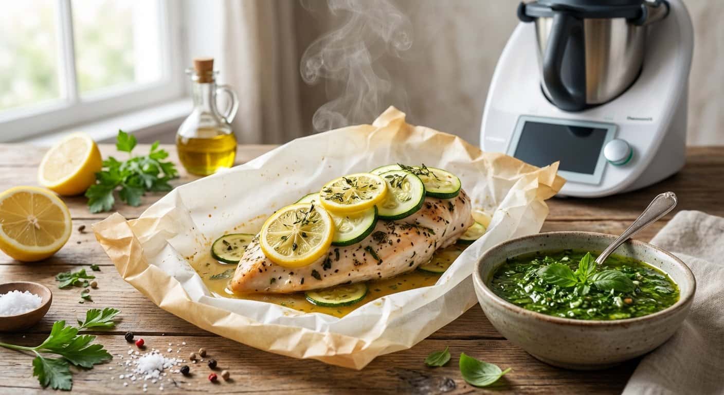 Pollo en Papillote con Calabacín y Salsa de Hierbas en Thermomix