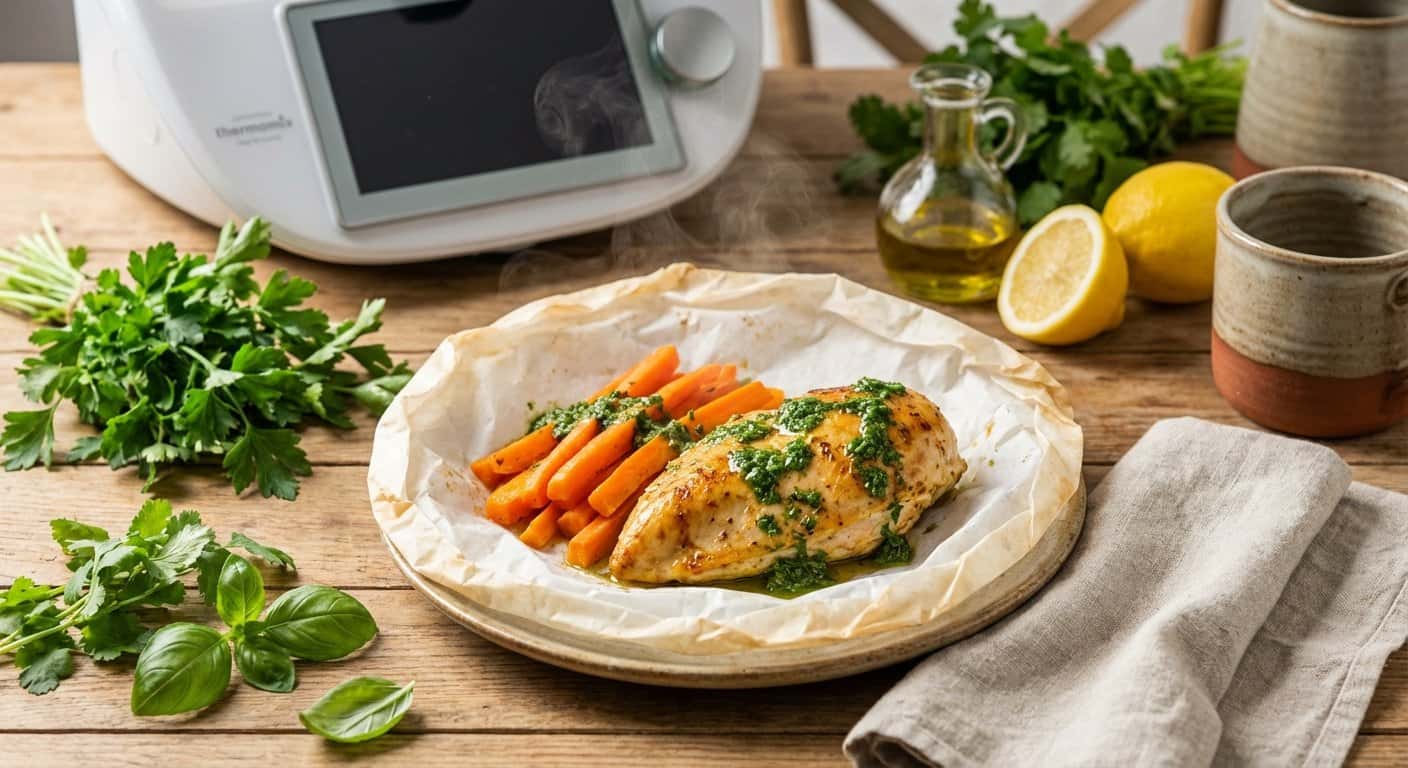 Pollo en Papillote con Zanahoria y Salsa de Hierbas en Thermomix
