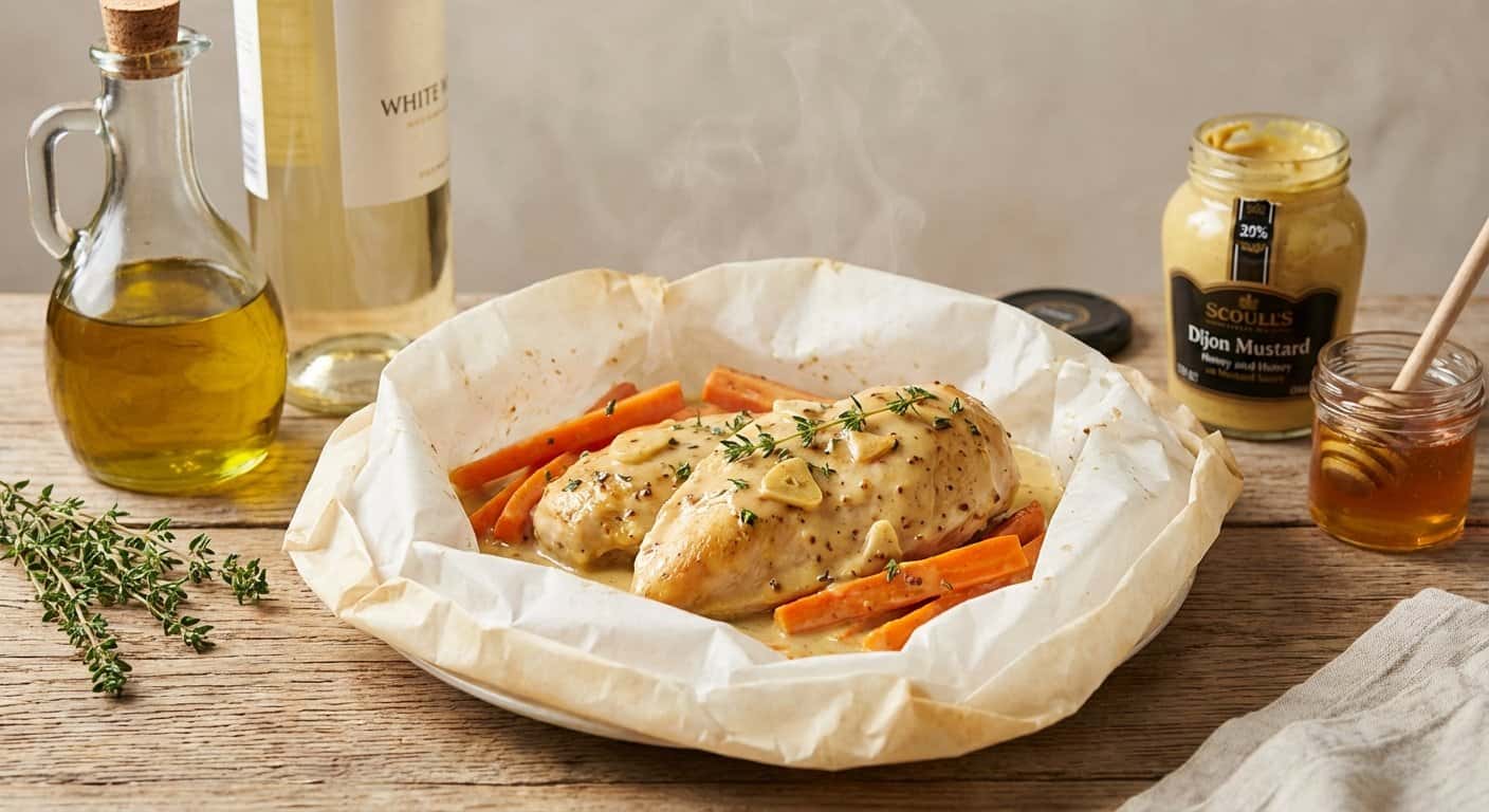 Pollo en Papillote con Zanahoria y Salsa de Mostaza