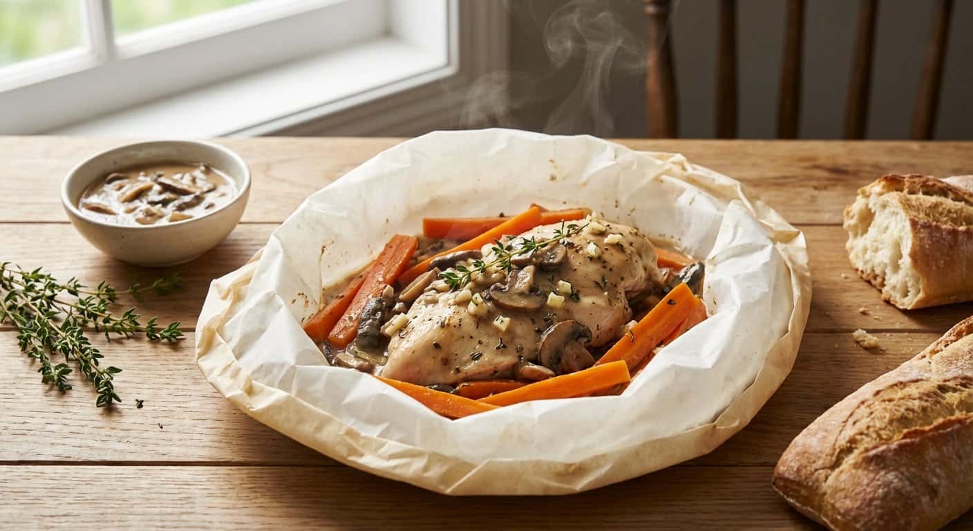 Pollo en Papillote con Zanahoria y Salsa de Setas en Thermomix