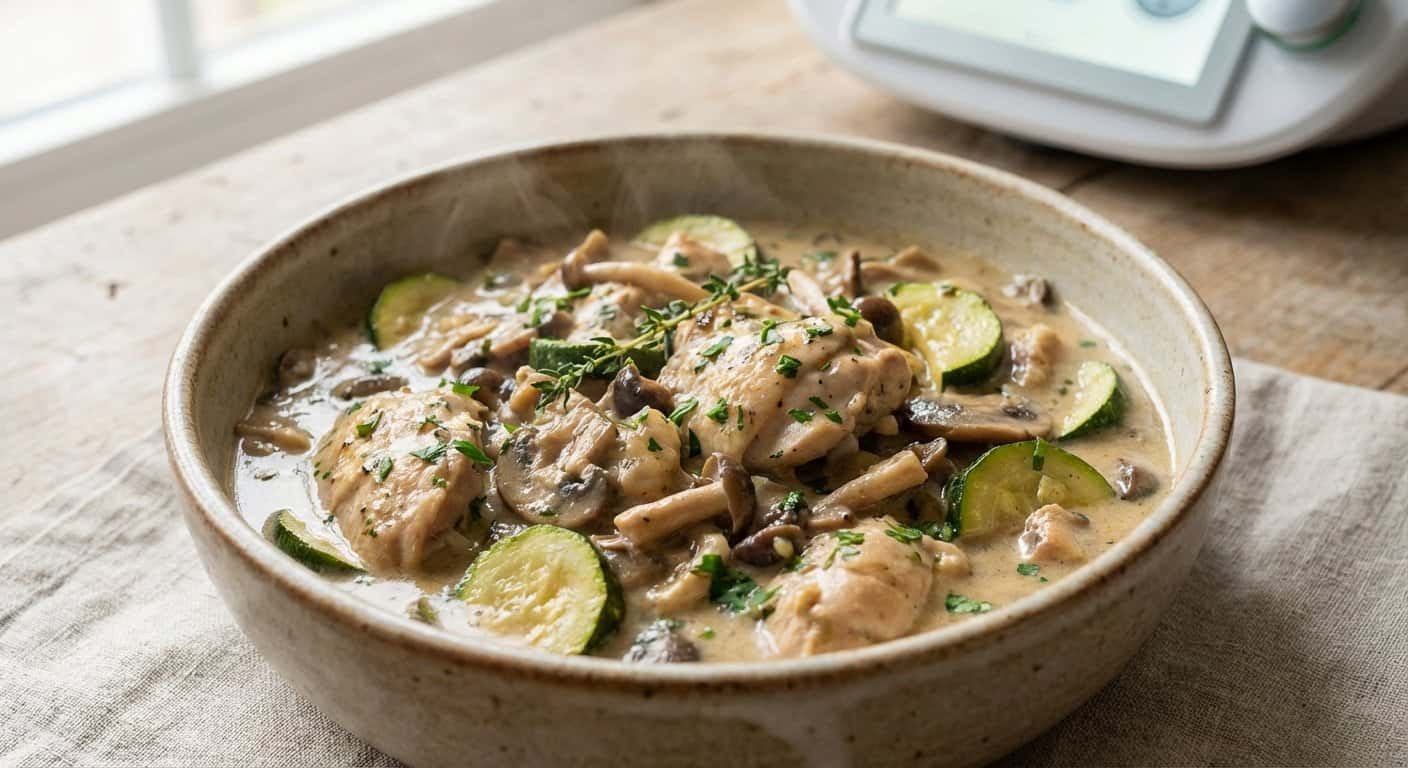 Pollo Estofado con Calabacín y Salsa de Setas en Thermomix