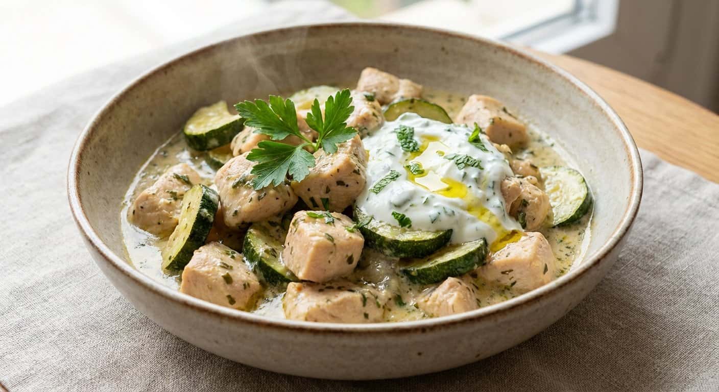 Pollo Estofado con Calabacín y Salsa de Yogur en Thermomix