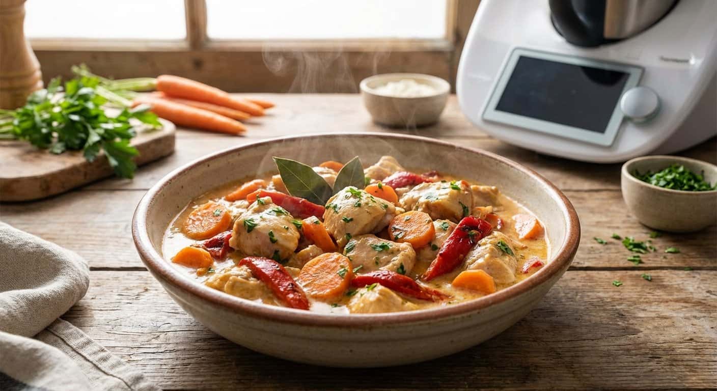 Pollo Estofado con Zanahoria y Salsa de Pimiento en Thermomix