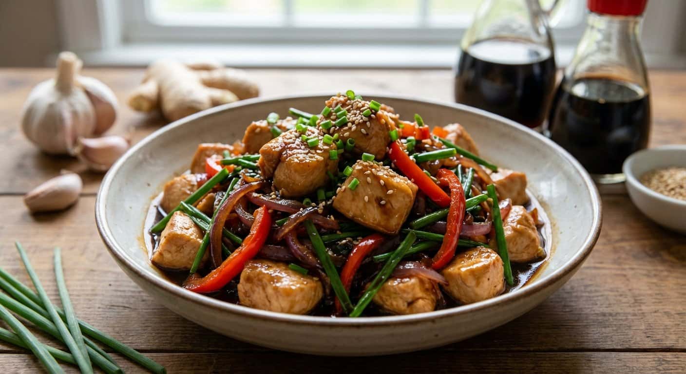 Pollo Fujian con Vinagre Negro y Cebollino