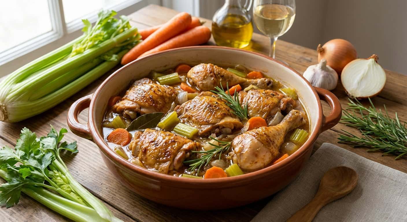 Pollo Guisado con Apio y Romero