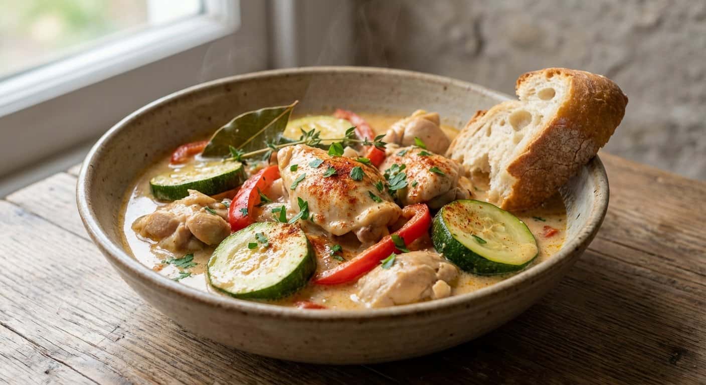 Pollo Guisado con Calabacín y Salsa de Ajo en Thermomix