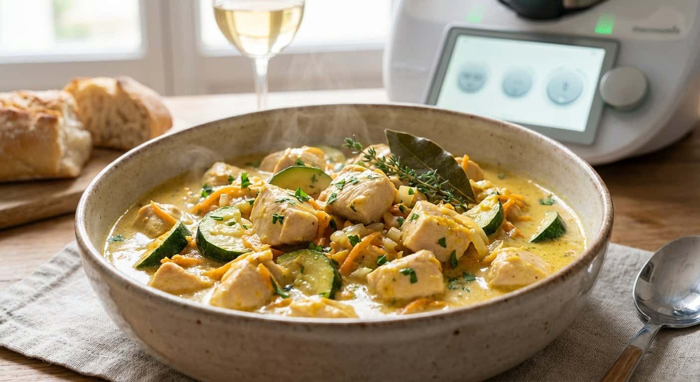 Pollo Guisado con Calabacín y Salsa de Mostaza