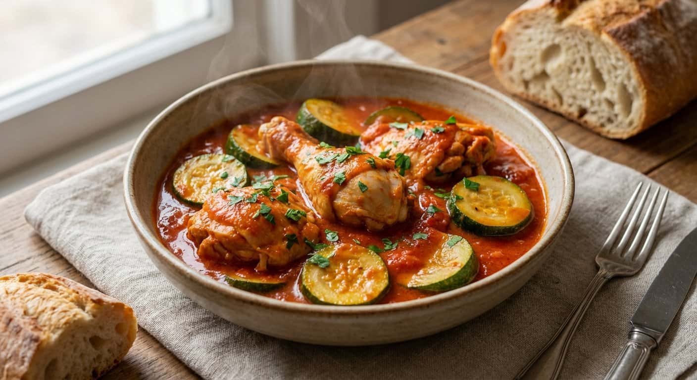 Pollo Guisado con Calabacín y Salsa de Pimiento en Thermomix