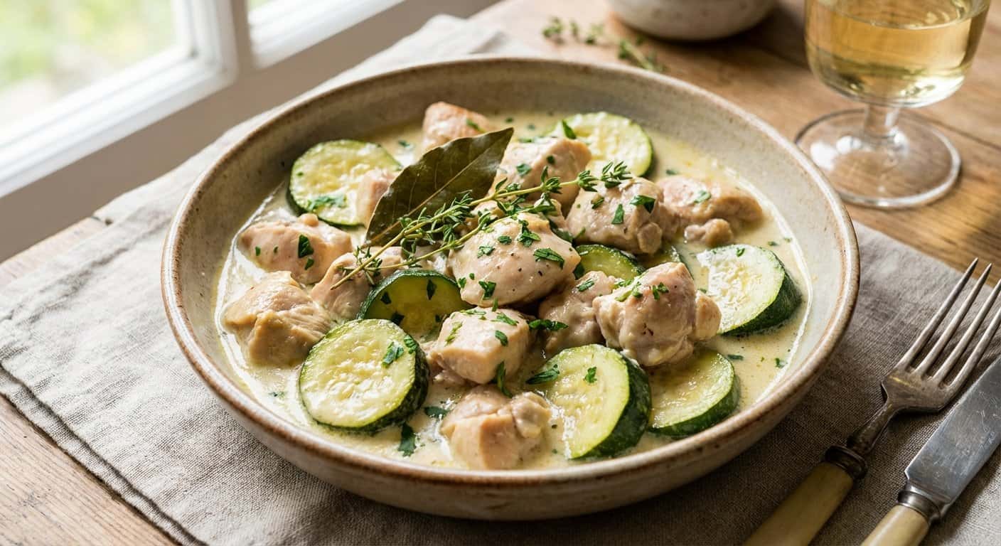 Pollo Guisado con Calabacín y Salsa de Vino Blanco en Thermomix