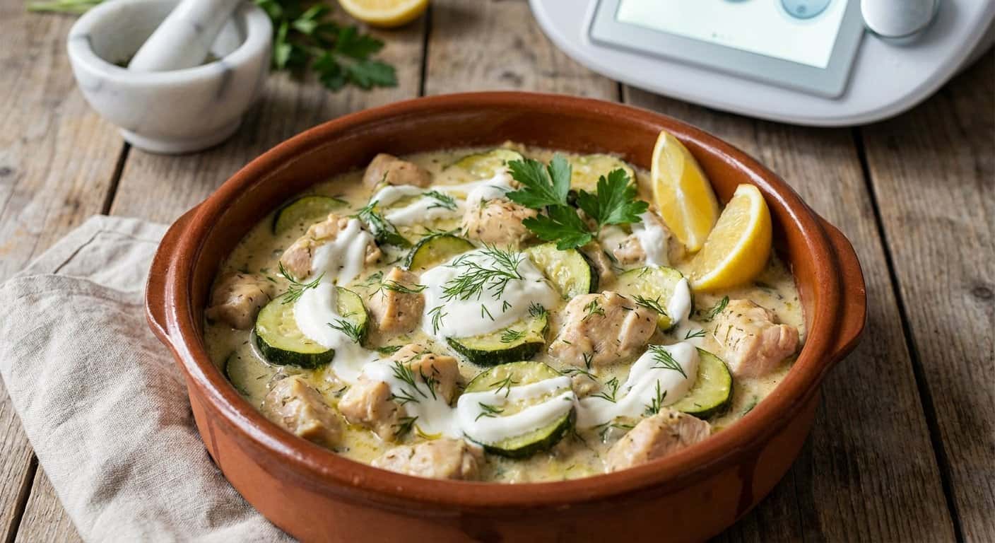 Pollo Guisado con Calabacín y Salsa de Yogur en Thermomix