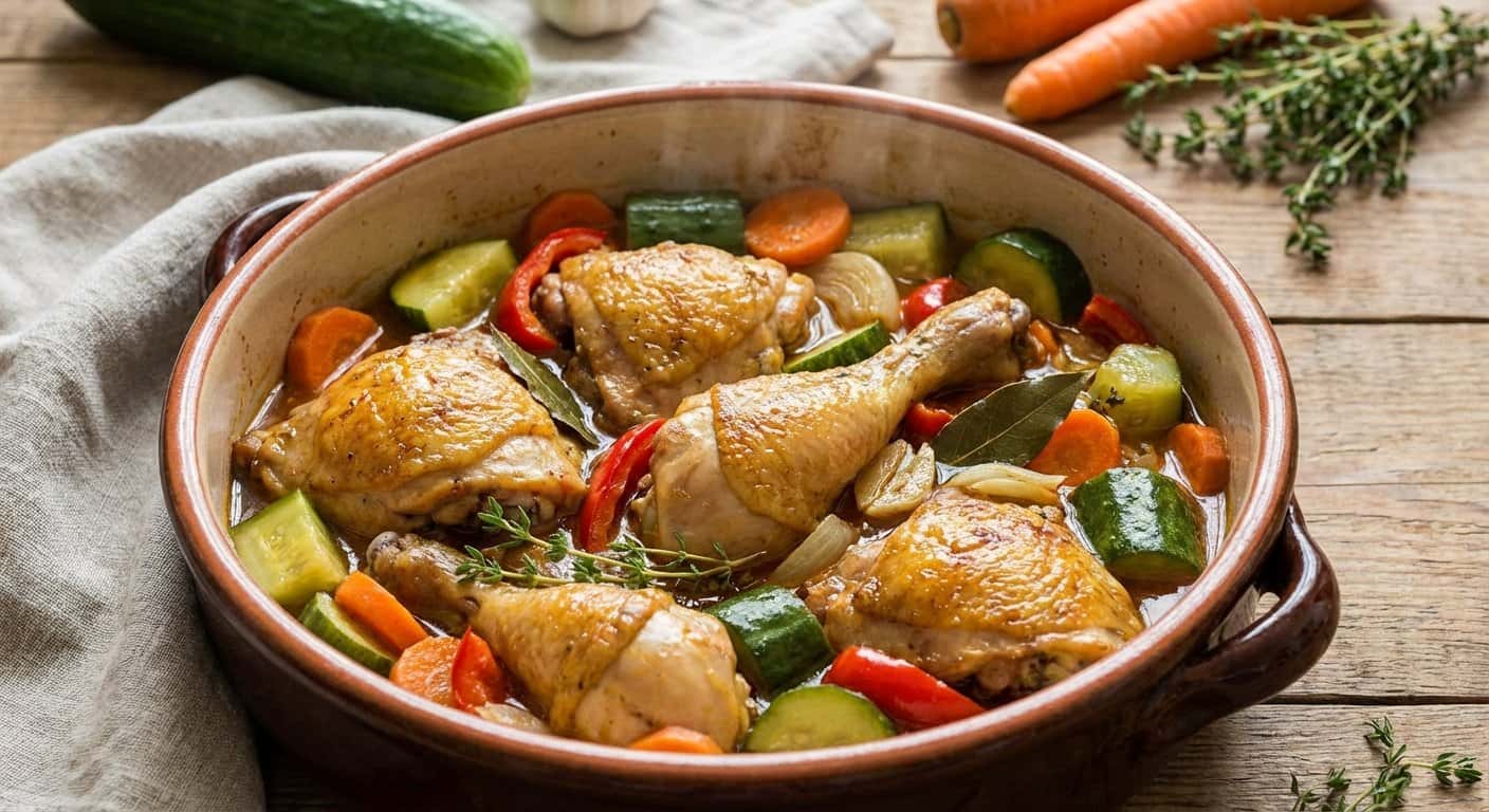 Pollo Guisado con Pepino y Tomillo