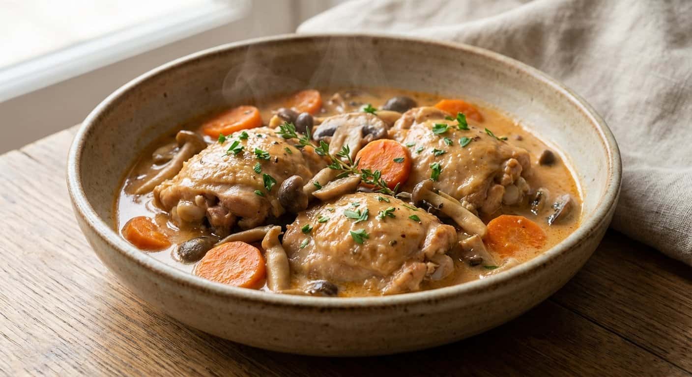 Pollo Guisado con Zanahoria y Salsa de Setas en Thermomix