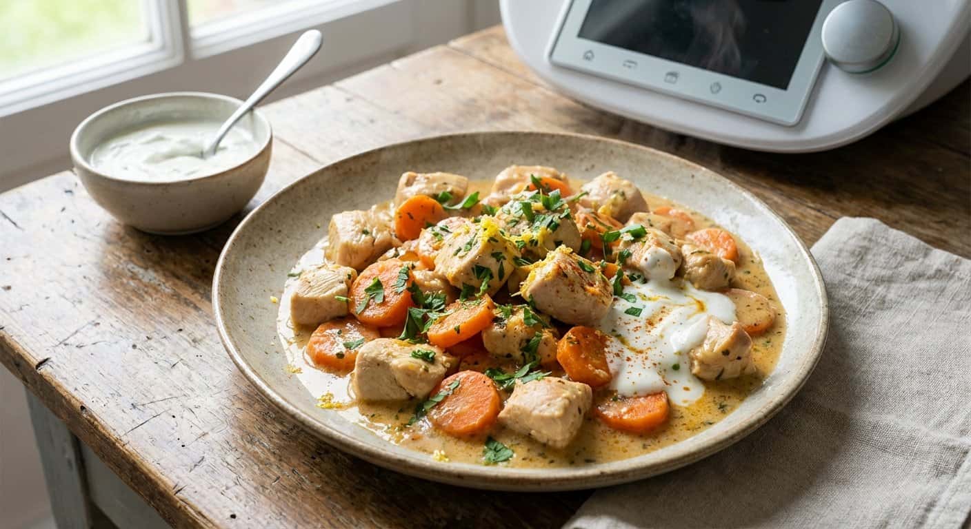 Pollo Guisado con Zanahoria y Salsa de Yogur en Thermomix