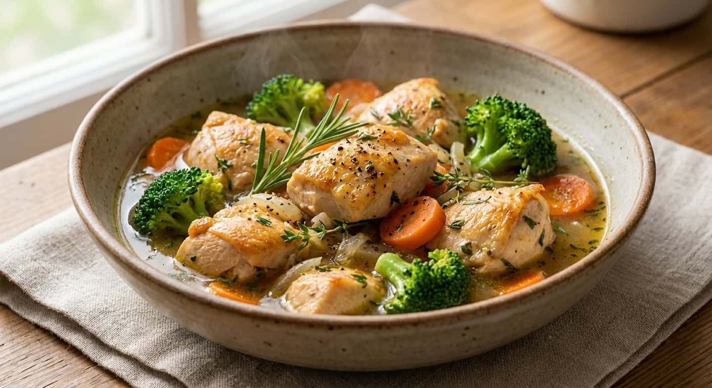 Pollo Guisado Ligero con Brócoli y Romero