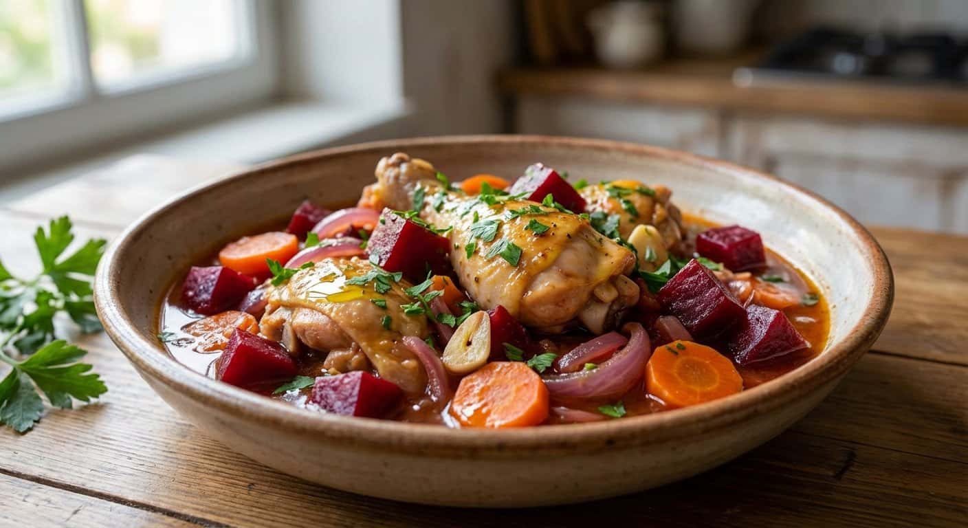 Pollo Guisado Ligero con Remolacha y Perejil