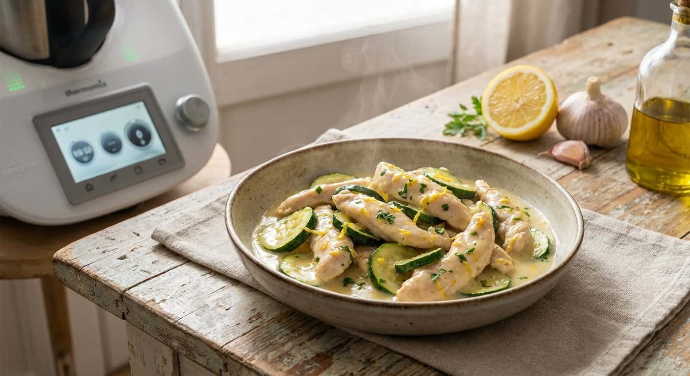 Pollo ligero con calabacín y salsa de limón en Thermomix