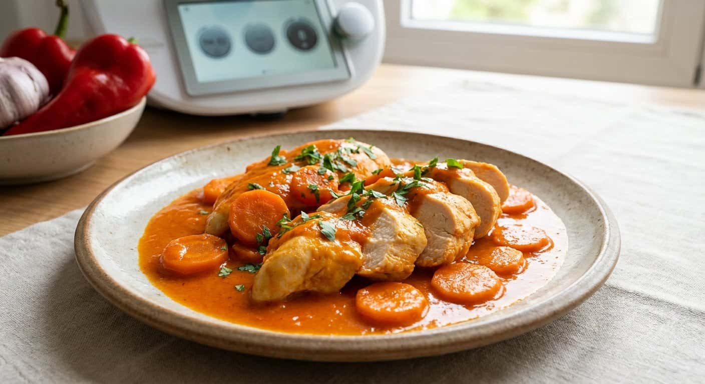Pollo Ligero con Zanahoria y Salsa de Pimiento en Thermomix