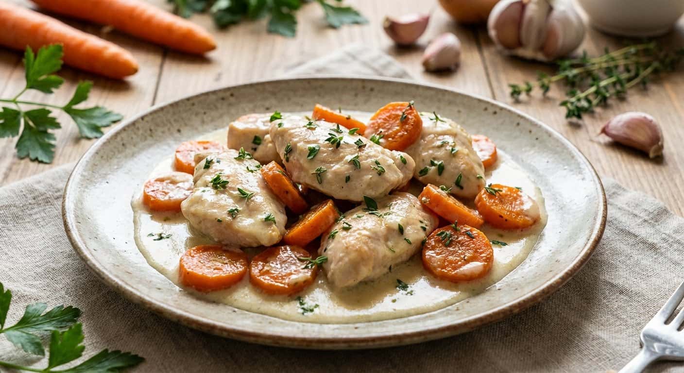 Pollo Ligero con Zanahoria y Salsa de Vino Blanco