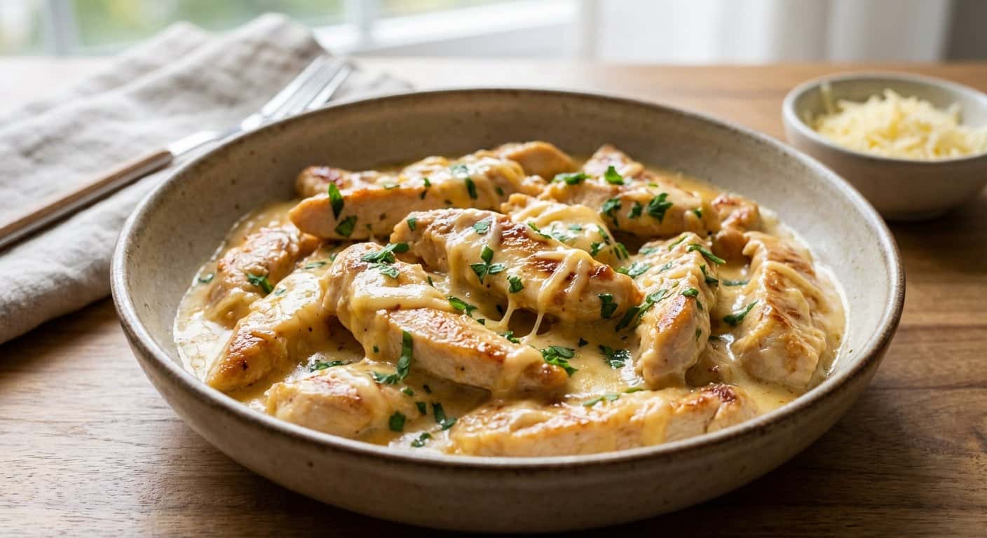 Pollo Salteado con Salsa de Queso