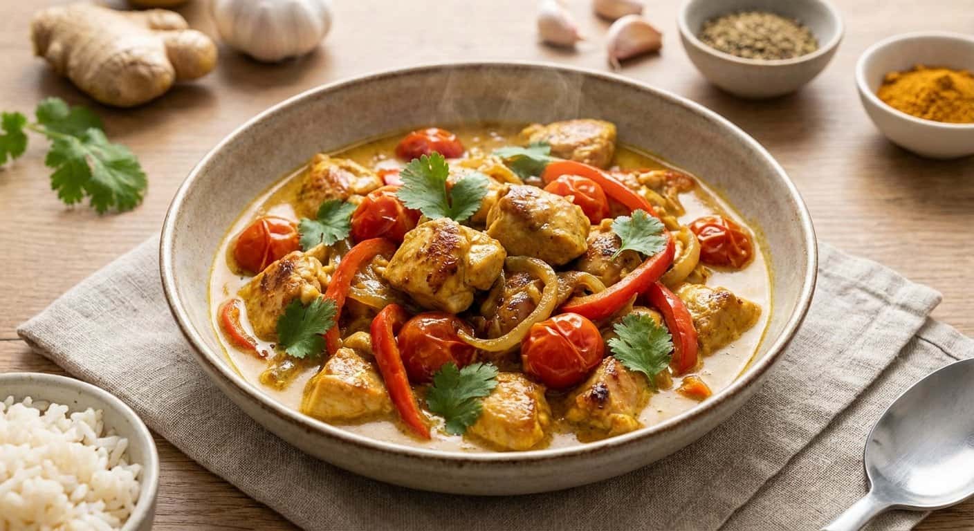 Pollo Salteado con Tomate Cherry y Curry Suave
