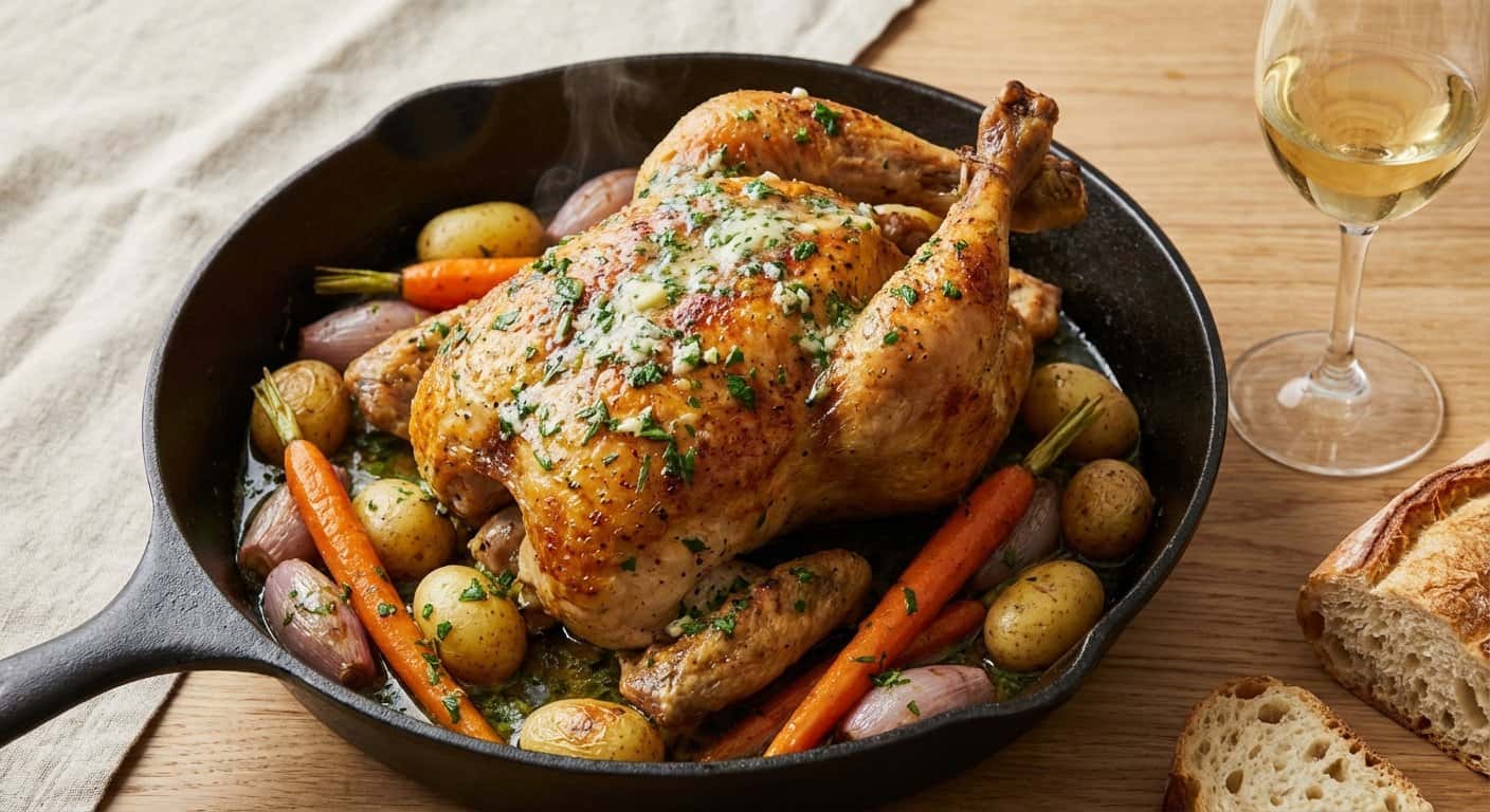 Poulet Rôti Alsaciano con Mantequilla de Hierbas