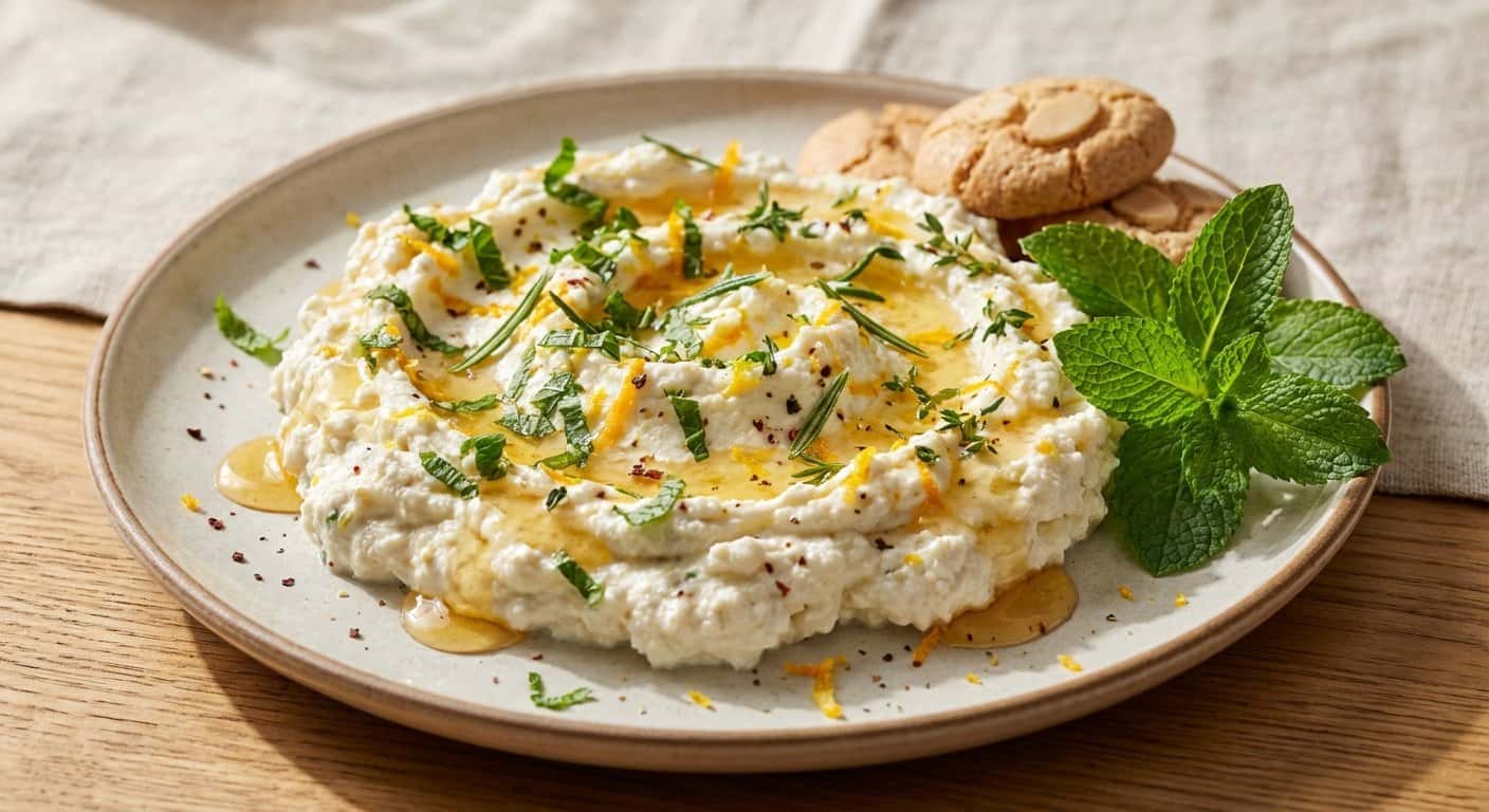 Queso estilo mediterráneo con hierbas frescas