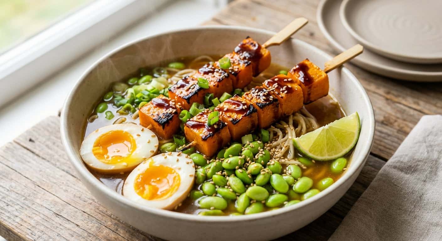Ramen Yakitori de Calabaza con Edamame