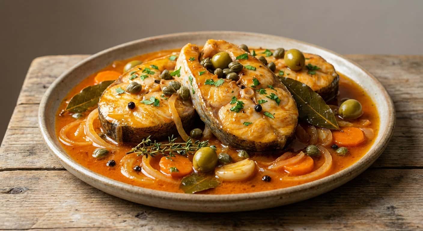 Rape en Escabeche con Alcaparras y Aceitunas