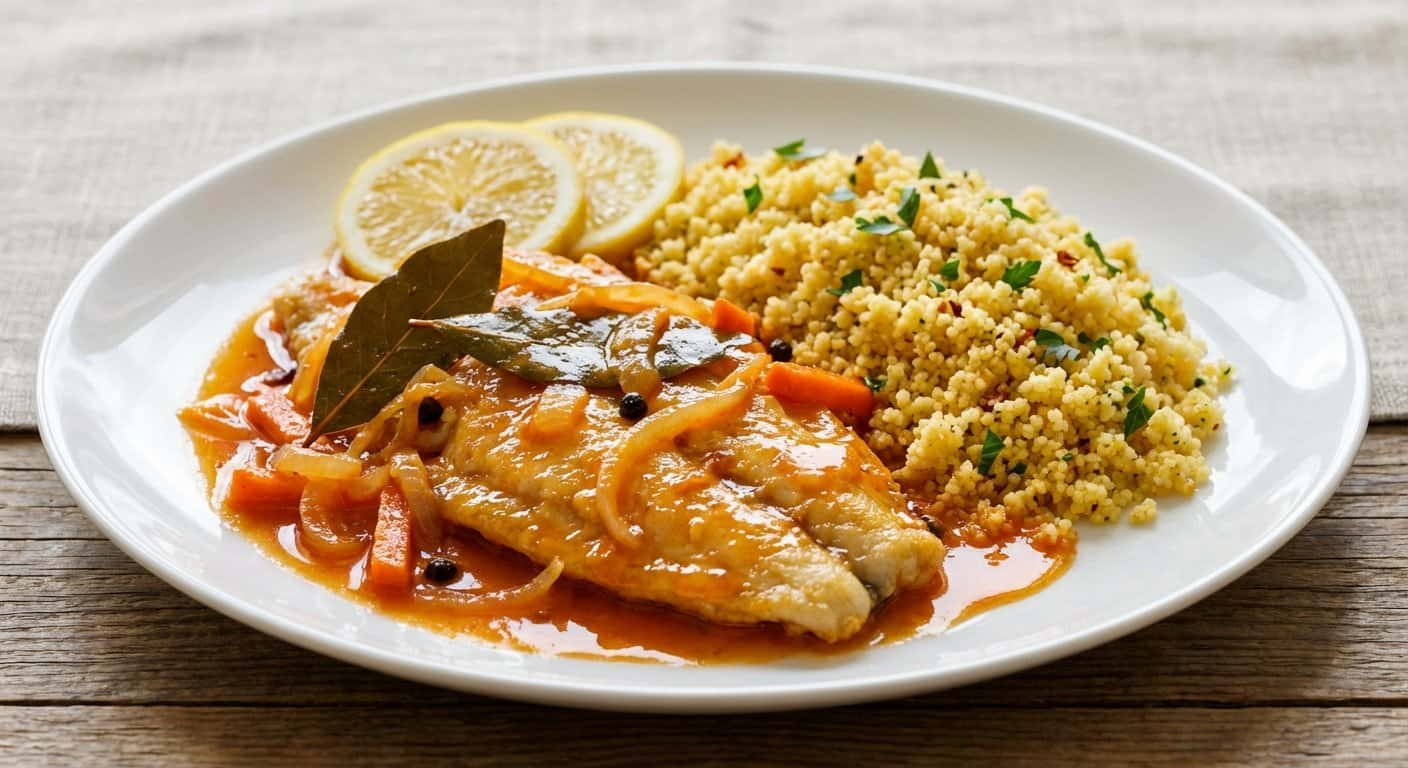 Rodaballo en escabeche con couscous