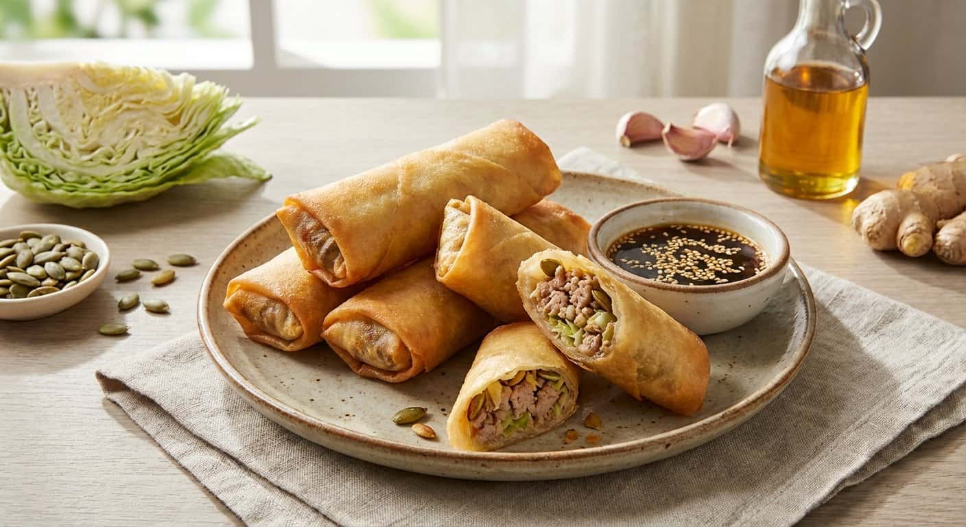 Rollitos de Cerdo con Repollo y Pepitas