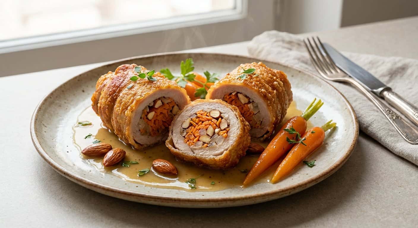 Rollitos de cerdo con zanahoria y almendras