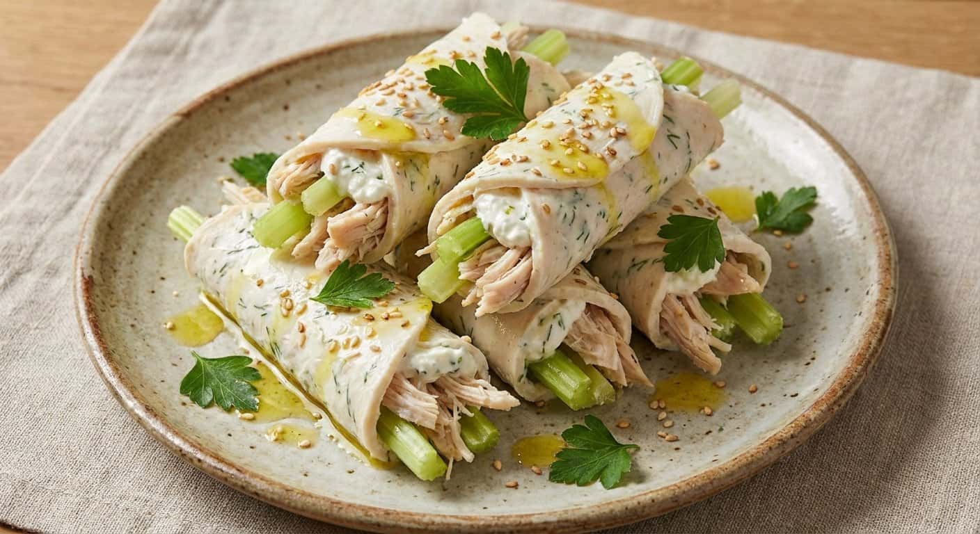 Rollitos de pollo con apio y queso fresco