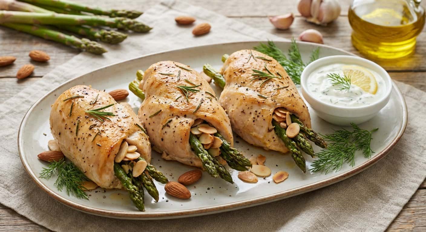 Rollitos de Pollo con Espárragos y Almendras