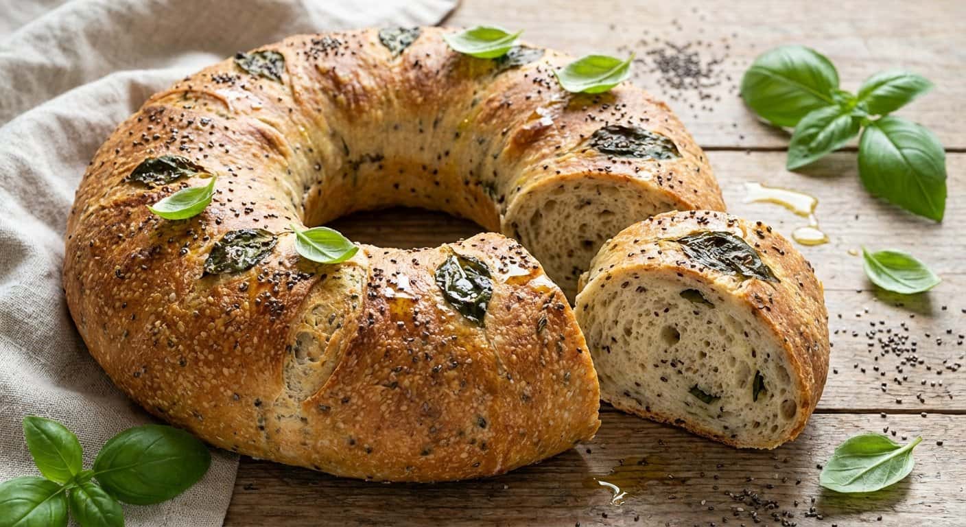 Rosca de Pan con Chía y Albahaca