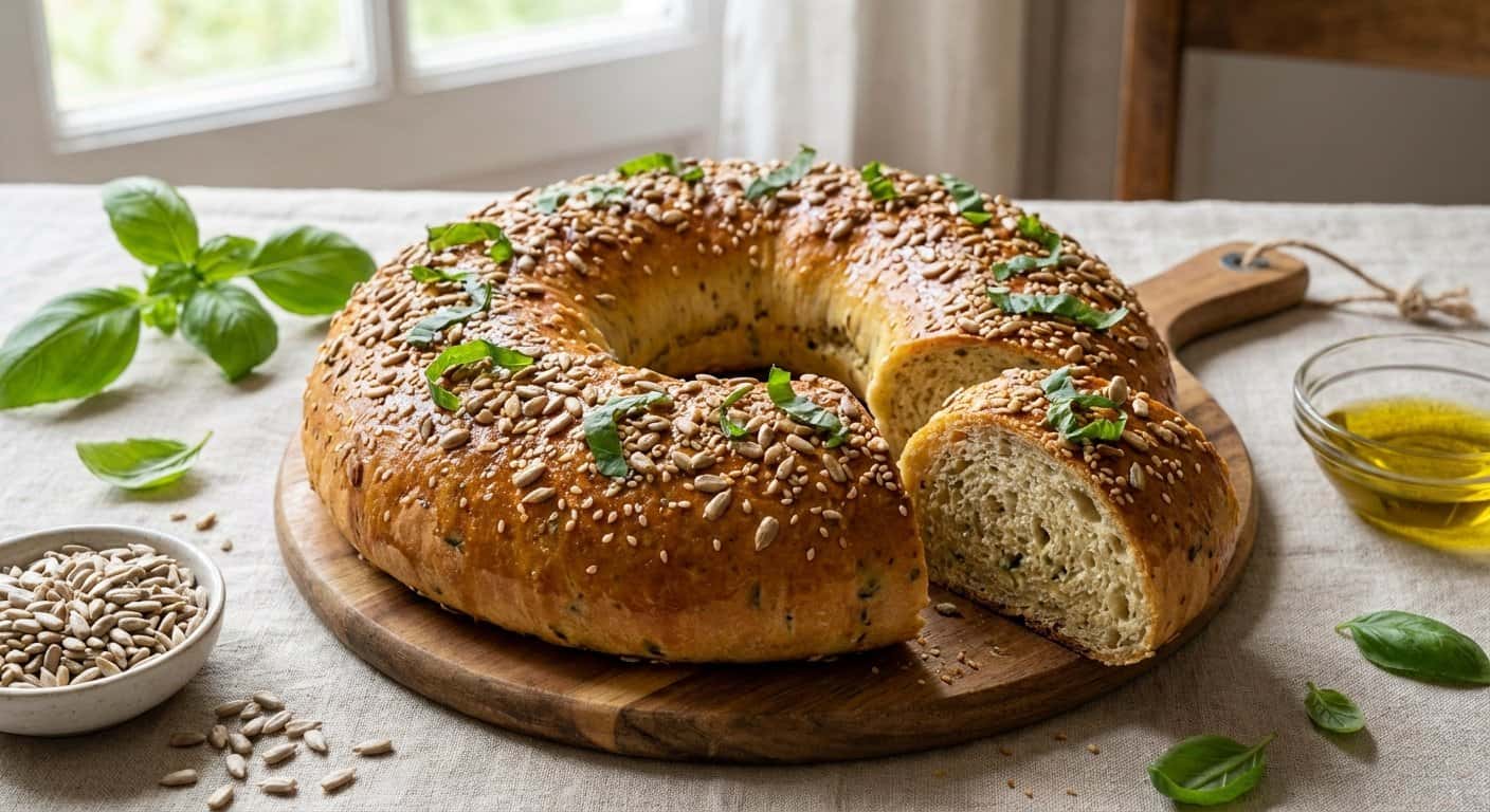 Rosca de Pan con Pipas de Girasol y Albahaca
