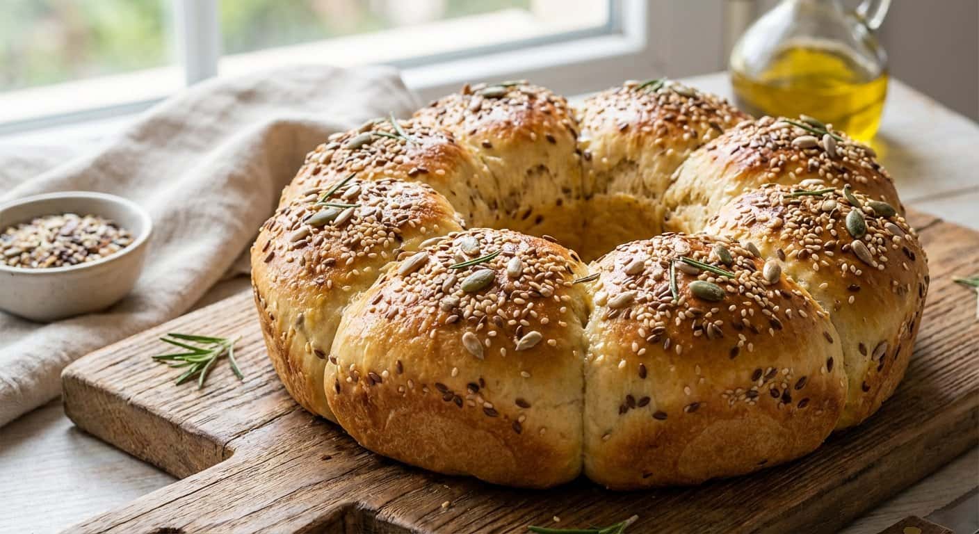 Rosca de pan con semillas mixtas y romero