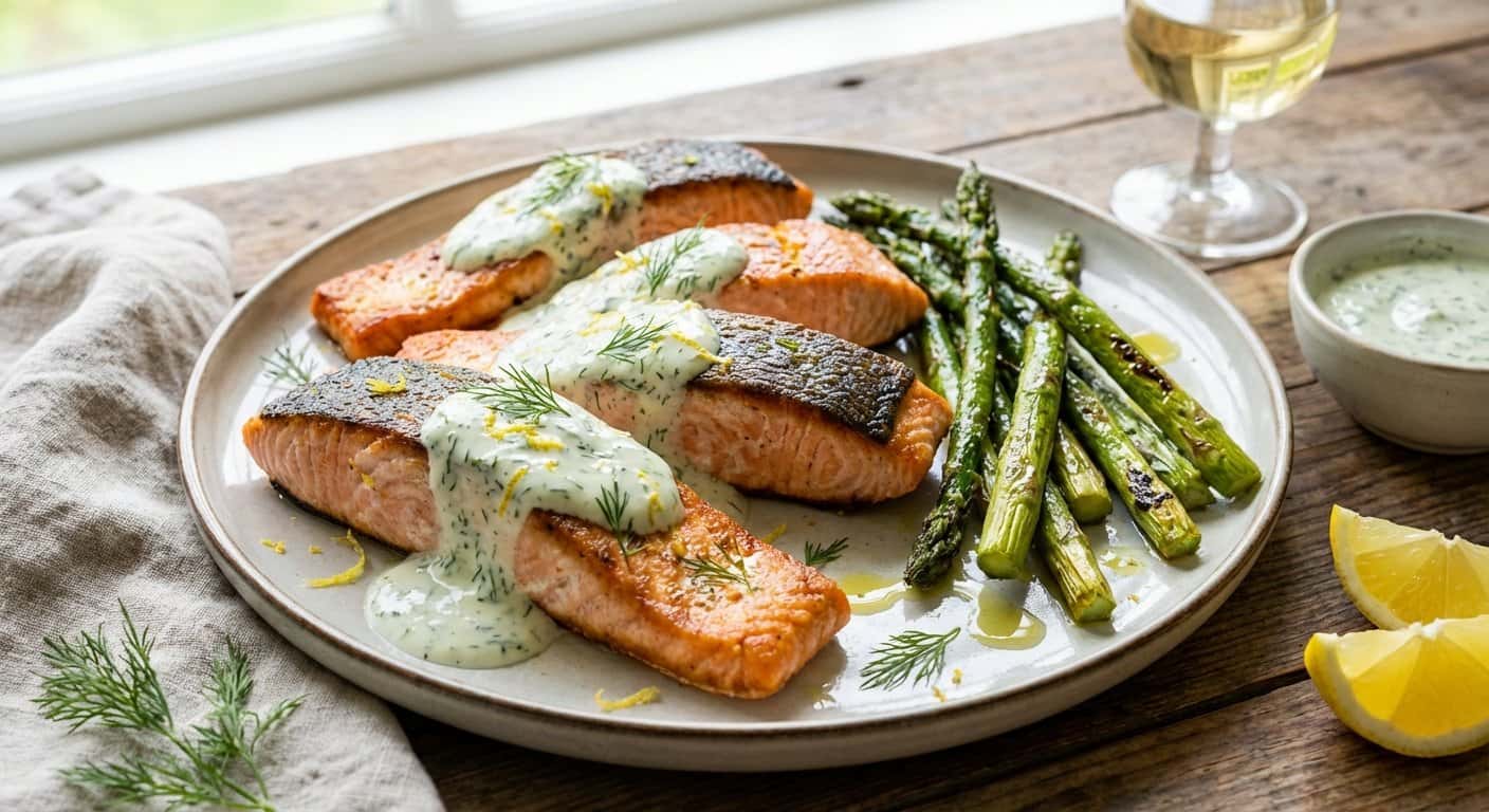 Salmón con limón y salsa ligera de eneldo