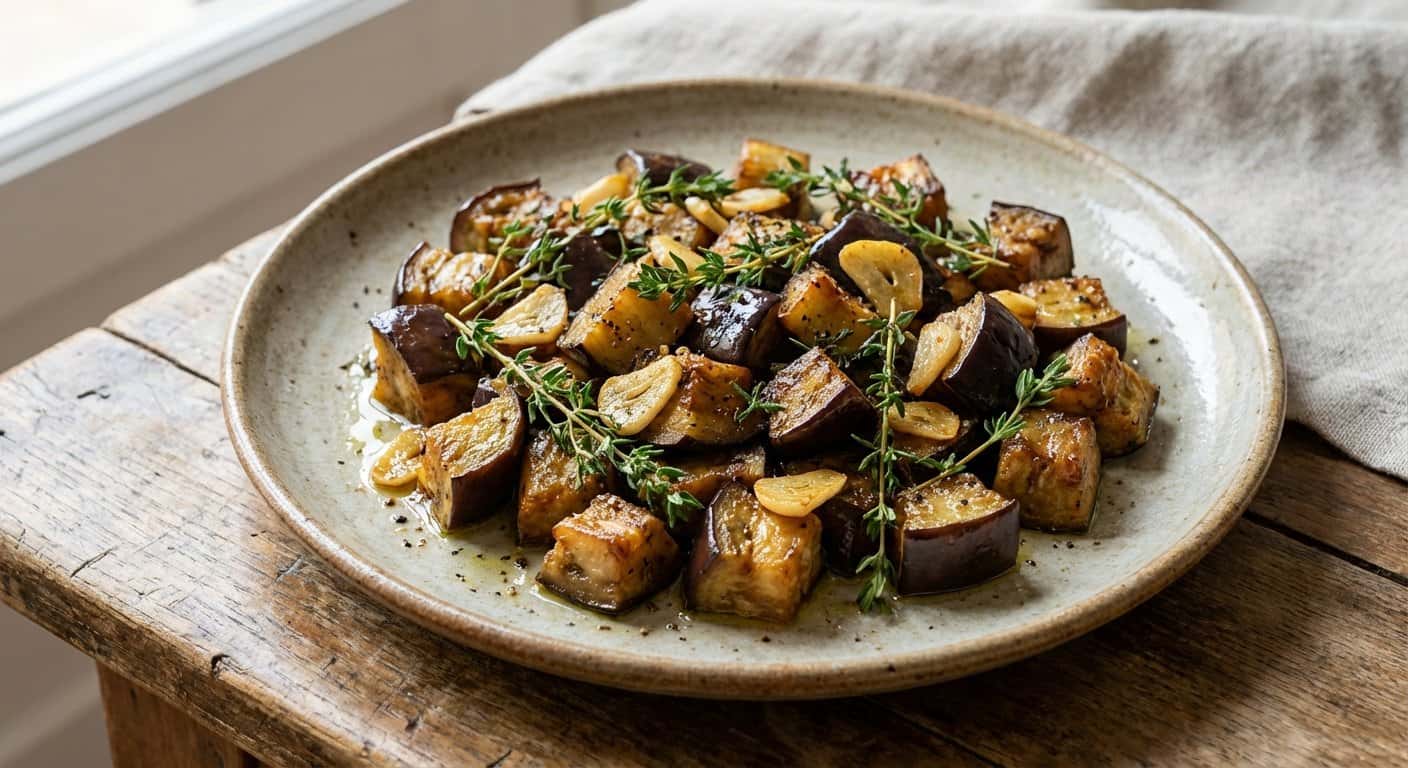 Salteado de Berenjena con Ajo y Tomillo