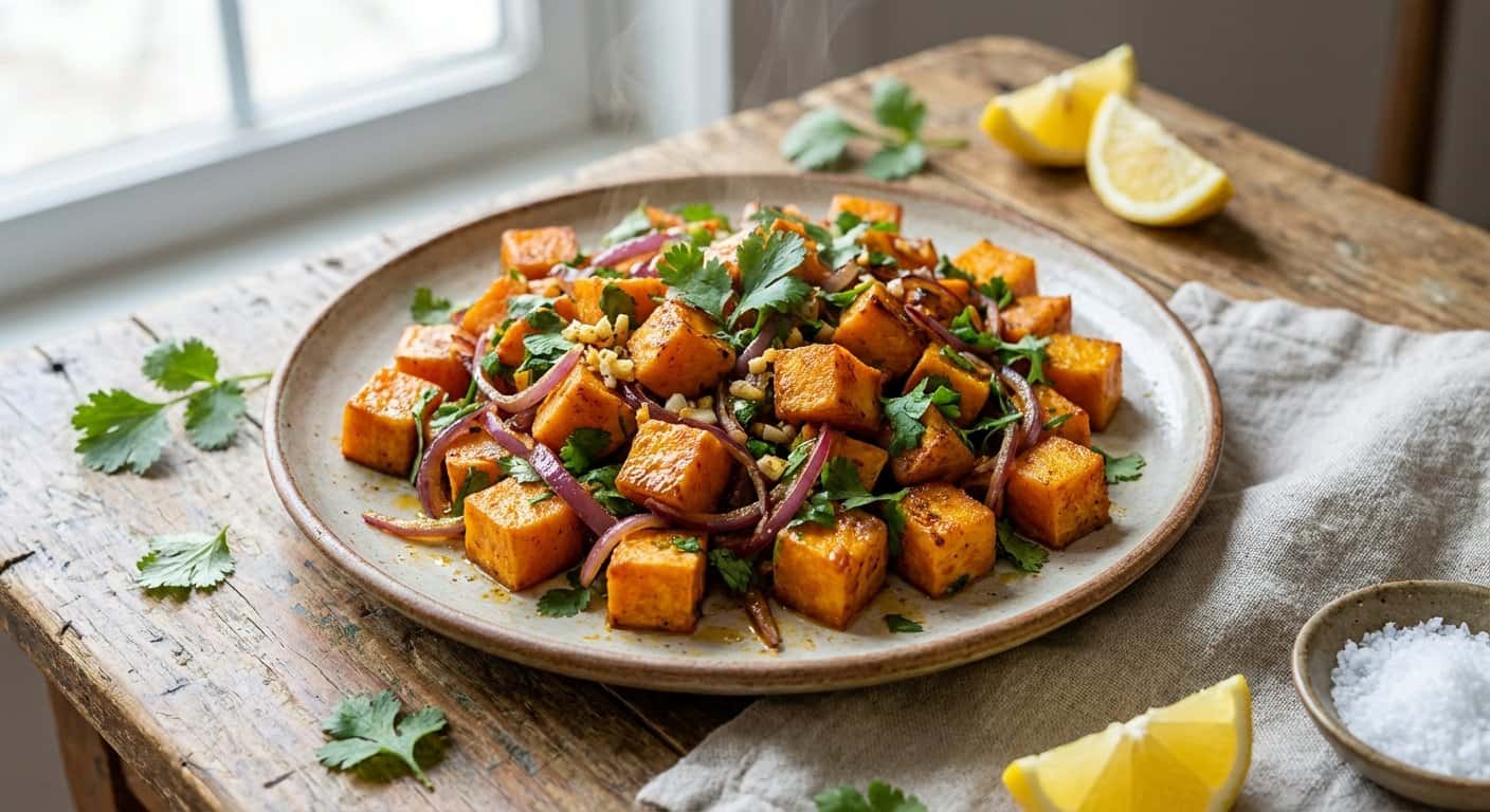 Salteado de Boniato con Ajo y Cilantro