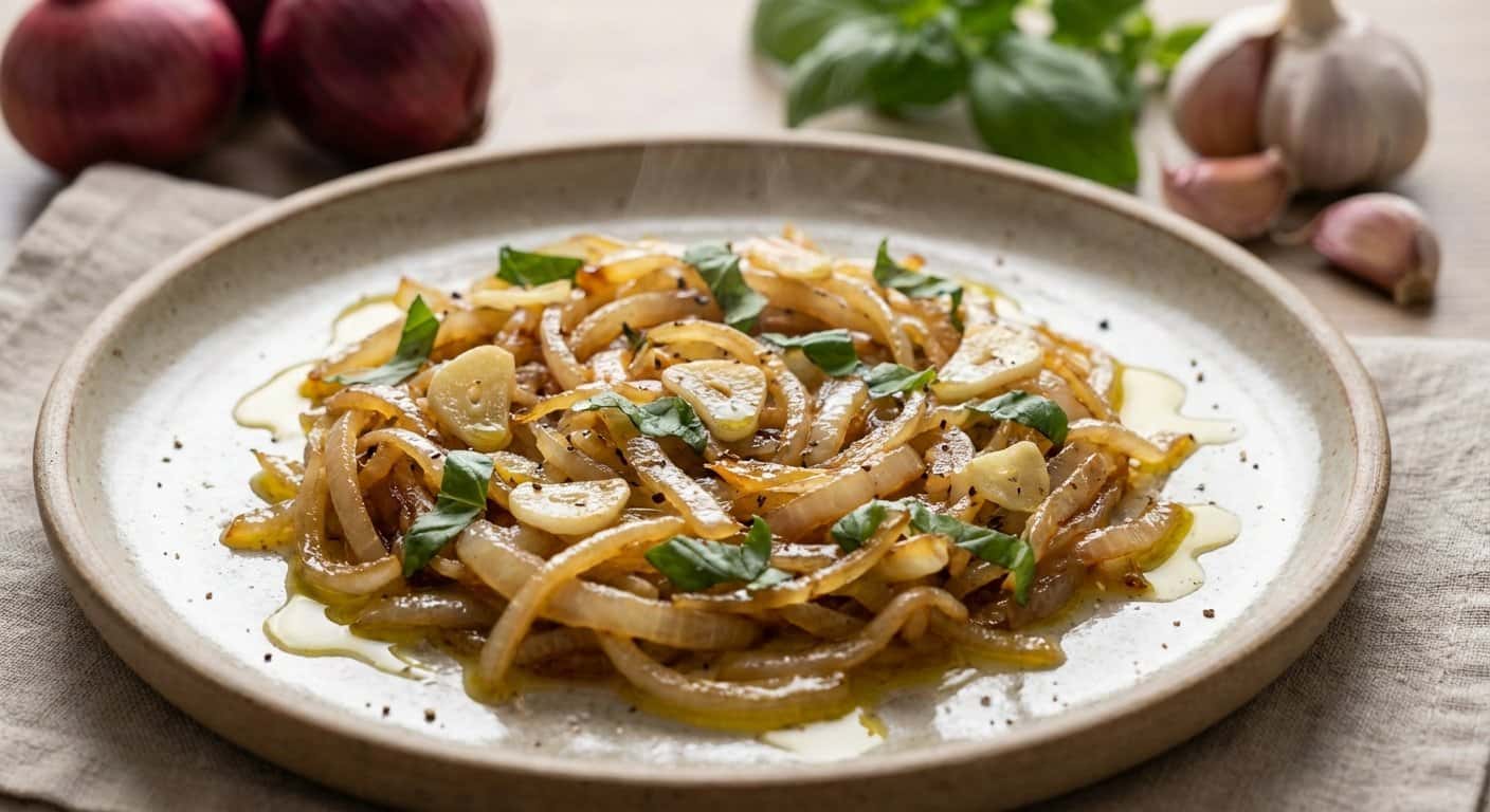Salteado de Cebolla con Ajo y Albahaca