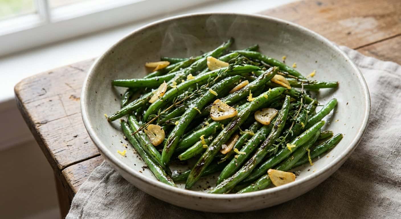 Salteado de judías verdes con ajo y tomillo